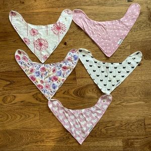 Kiddie Star Baby Girl Bandana Bins 5 Pack Bundle Floral, Hearts, Polka Dot, Pink